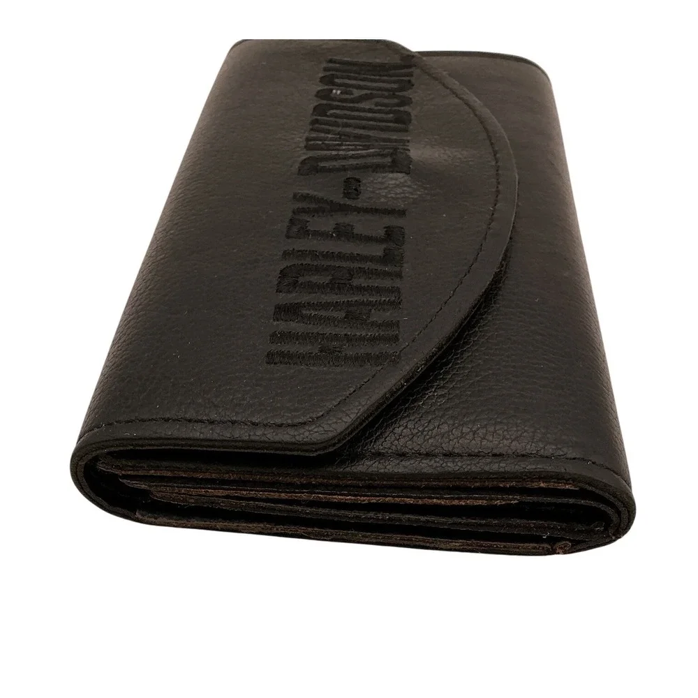 Harley Davidson Leather‎ Checkbook Wallet Black Snap Bifold Rider Embroidered